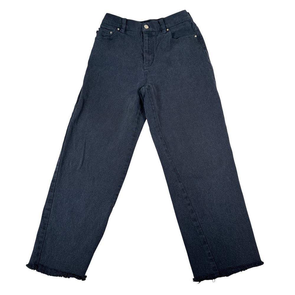 Lauren Jeans Co Ralph Lauren Black High Rise Straight Leg Frayed Hem crop 27x25